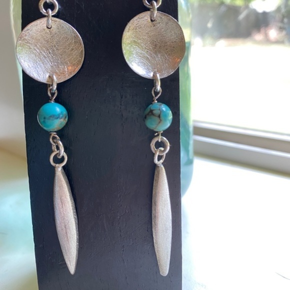 NWT Signed Balaam handmade earrings. Authentic turquoise. 925 Sterling Silver. - Picture 4 of 7